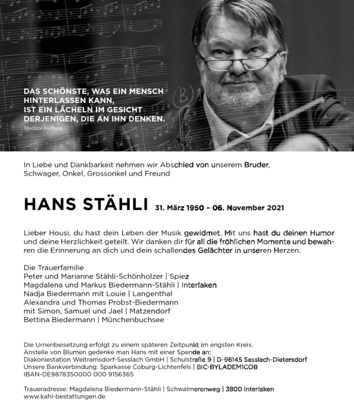 Erinnerungsbild für Hans  Stähli